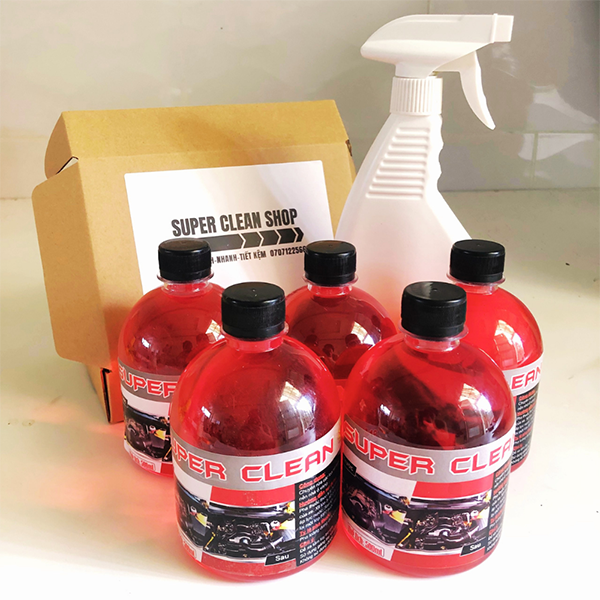 COMBO 5 CHAI TẨY RỬA ĐẦU BÒ LỐC MÁY SIÊU MẠNH SUPER CLEAN, TẨY Ố VÀNG KHOANG ĐỘNG CƠ, GÁC CHÂN 500ML