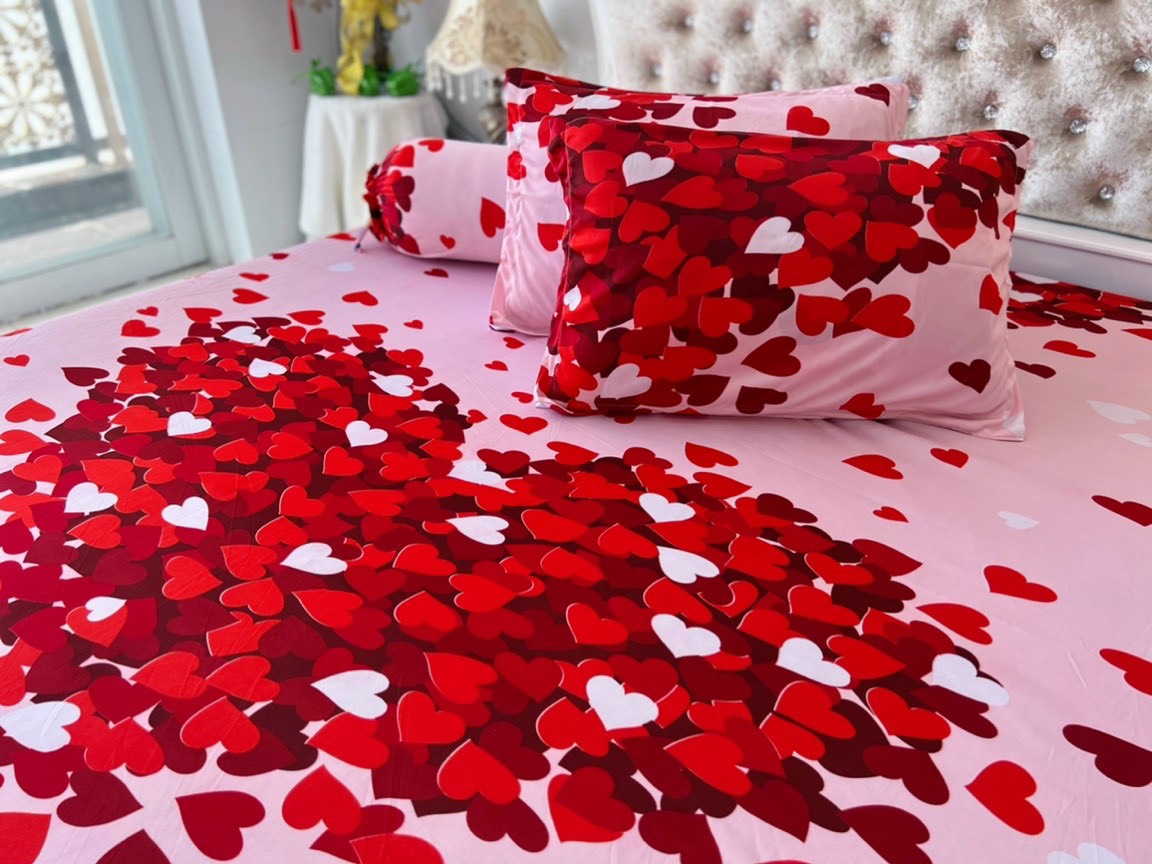 BỘ DRAP GA THUN HÀN QUỐC MẪU TRÁI TIM