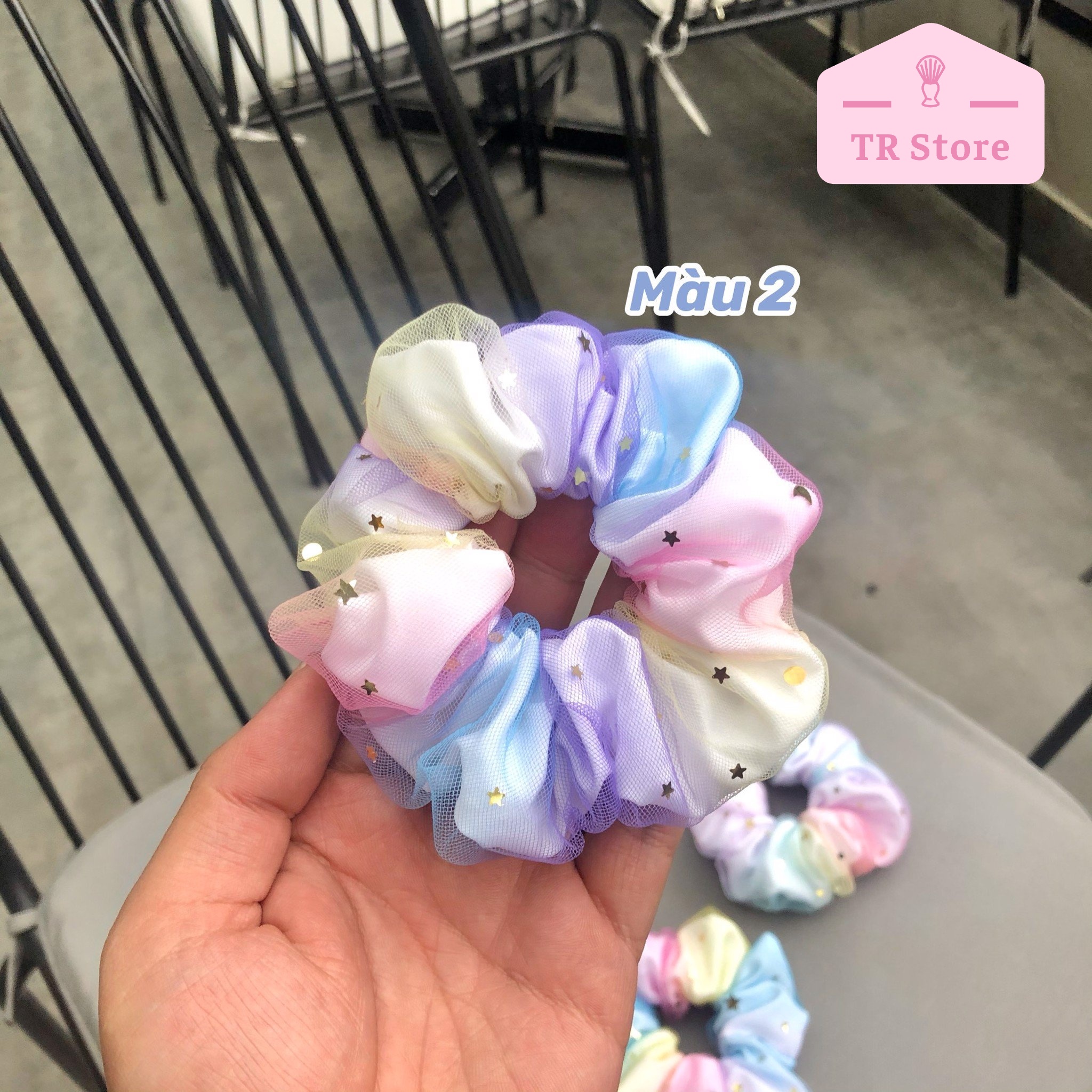 Scrunchies cột tóc Galaxy 2 lớp ombre buộc tóc