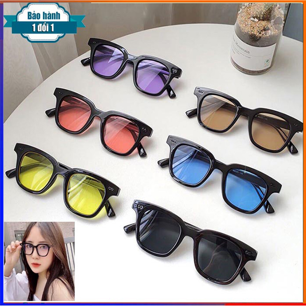 Mắt kính thời trang chữ V xuyên đêm các màu thời trang trẻ, Kính râm gọng kính V hai chấm đi biển đi chơi đi học