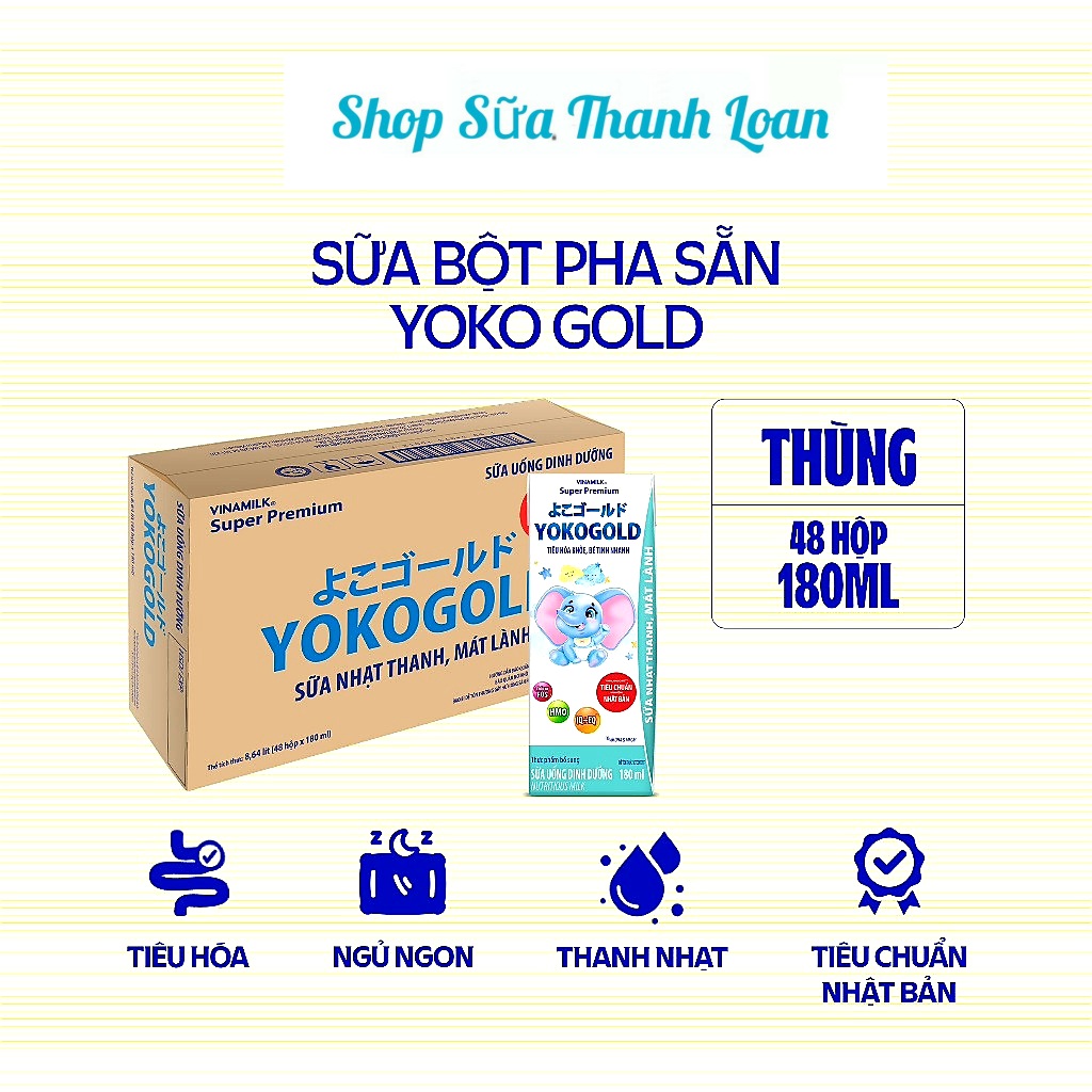 (HSD T2-2025) (Có Thẻ Tích Điểm) THÙNG 48 HỘP SỮA BỘT PHA SẴN YOKOGOLD 180ML.