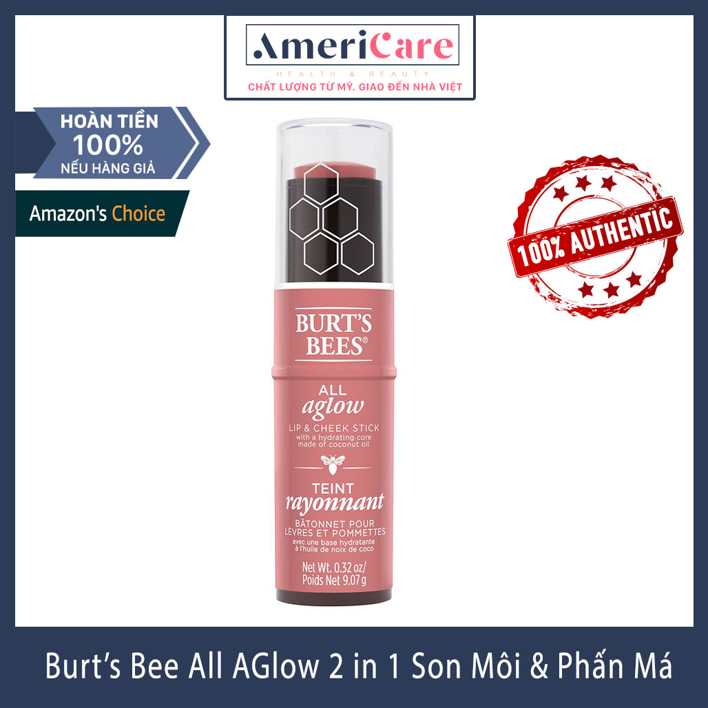 [Bill Mỹ] Son Môi Burt's Bee và Phấn Má Burt's Bee (2 trong 1)- Burt's Bee All Aglow Lip & Cheek Stick