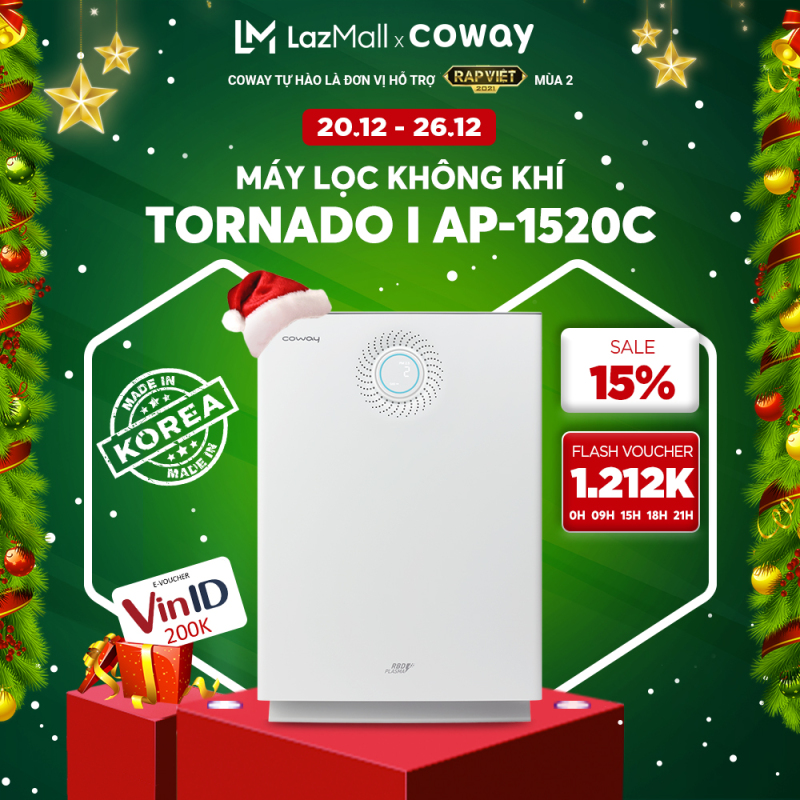 Bảng giá Trả Góp 0% | Voucher 1.212K | Máy lọc không khí Coway Tornado AP-1520C - Loại bỏ bụi bẩn, khử mùi, diệt khuẩn - Diện tích sử dụng 50m2 - Bảo hành chính hãng 12 tháng