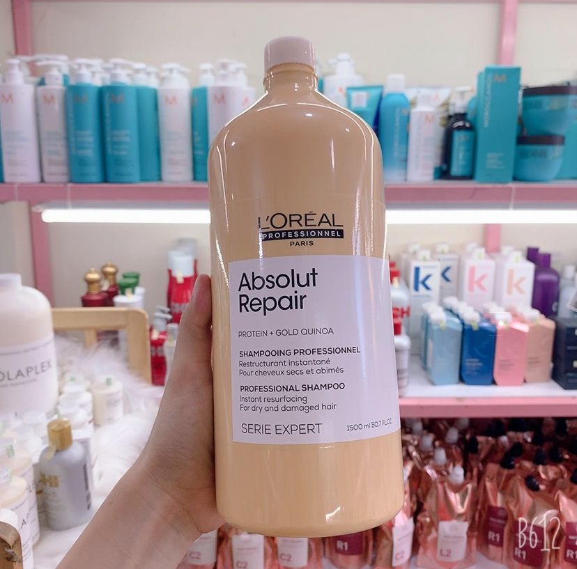 Dầu gội xả hấp dưỡng L'oreal Absolut Repair Golden "vàng" phục hồi tóc hư tổn New 1500ML