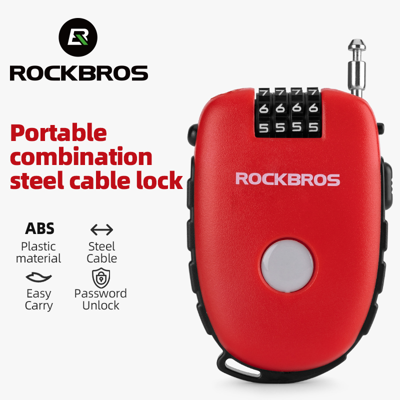 ROCKBROS Bicycle Lock Retractable Password Lock Portable Anti-theft Safety Helmet Lock MTB Motorcycle Cable Lock Bicycle Accessories