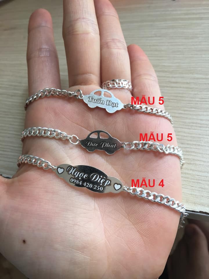 Lắc tay bạc khắc tên theo yêu cầu