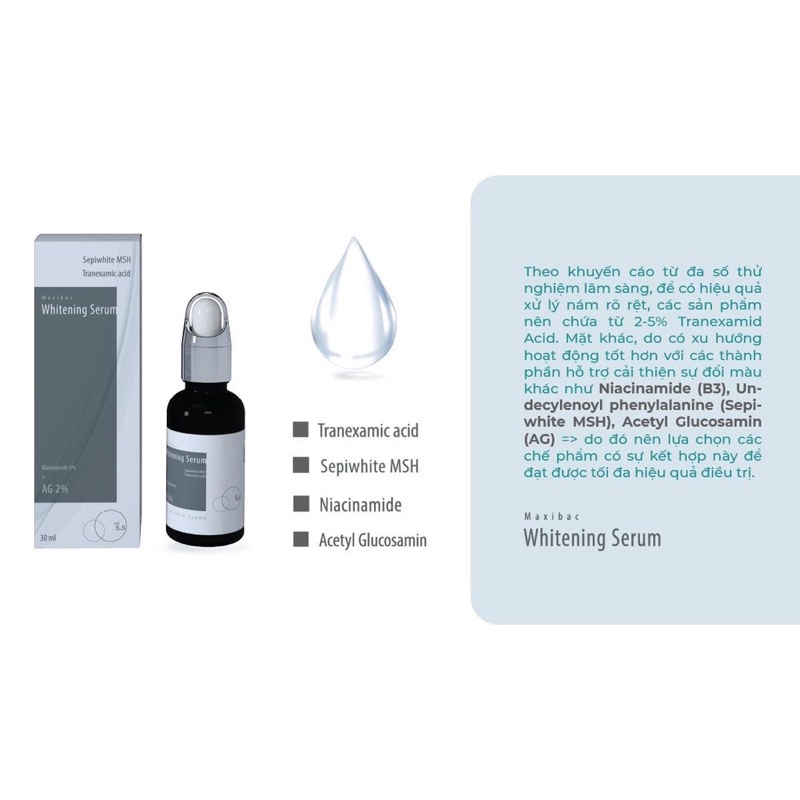 Maxibac Whitening Serum giúp làm sáng da, mờ nám