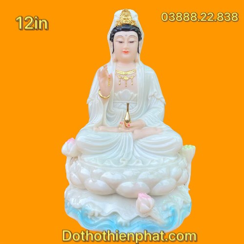 Tượng quan âm đá 12in cao 30cm màu trắng