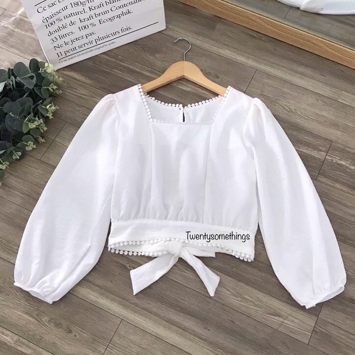 Áo Croptop Thắt Nơ Lưng Phối Ren