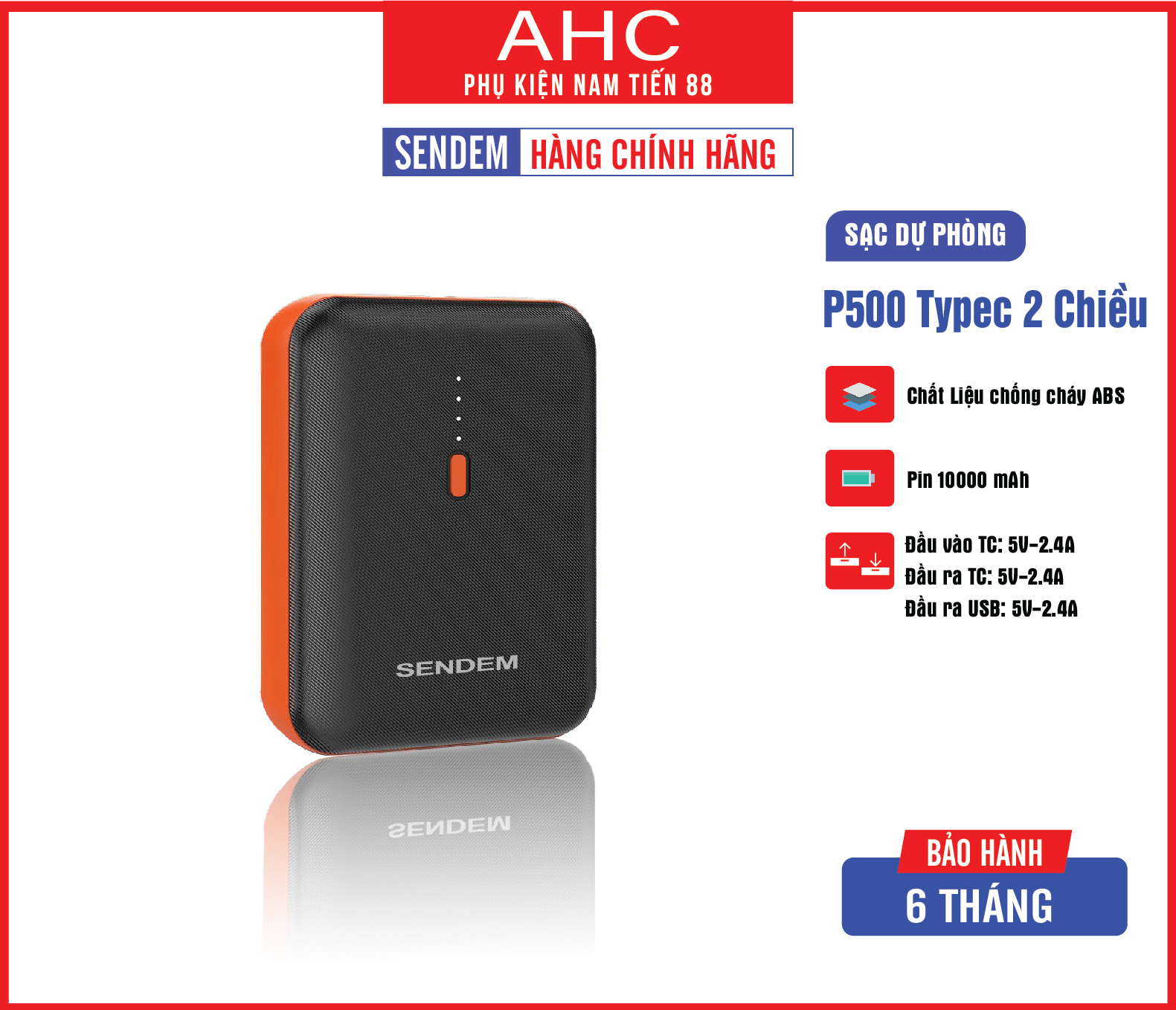 Sac dự phòng mini P500 typeC 2 chiều 10000mah