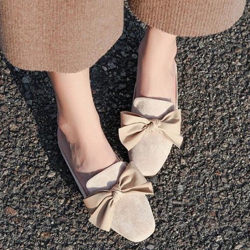 [Mã FASHIONG10 giảm 10k đơn 50k] Giày Mules Nơ Da Lộn Giày Lười Nữ G15