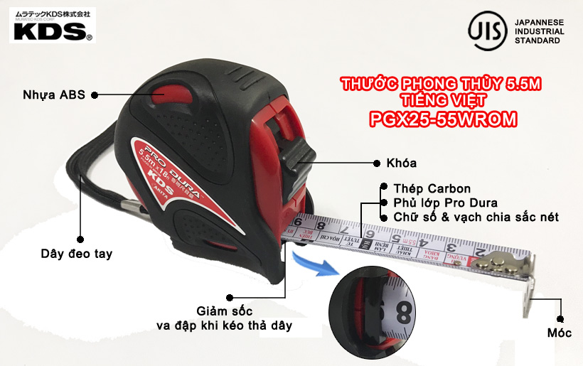 Thước phong thủy tiếng Việt KDS PGX25-55WROM