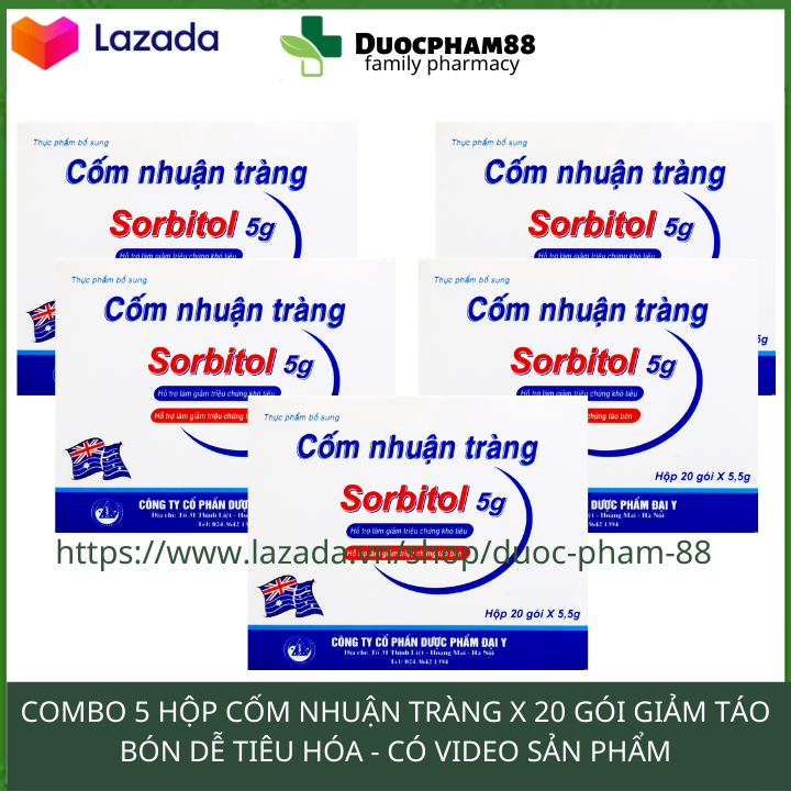 5 hộp Bột Sorbitol chống táo bón mỗi hộp 20 gói - cốm táo bón cho trẻ em người lớn - men chống táo bón- dược phẩm 88- sorbitol 5g - men chống táo bón - men vi sinh -  men chống táo bón - bột pha sữa chống táo bón