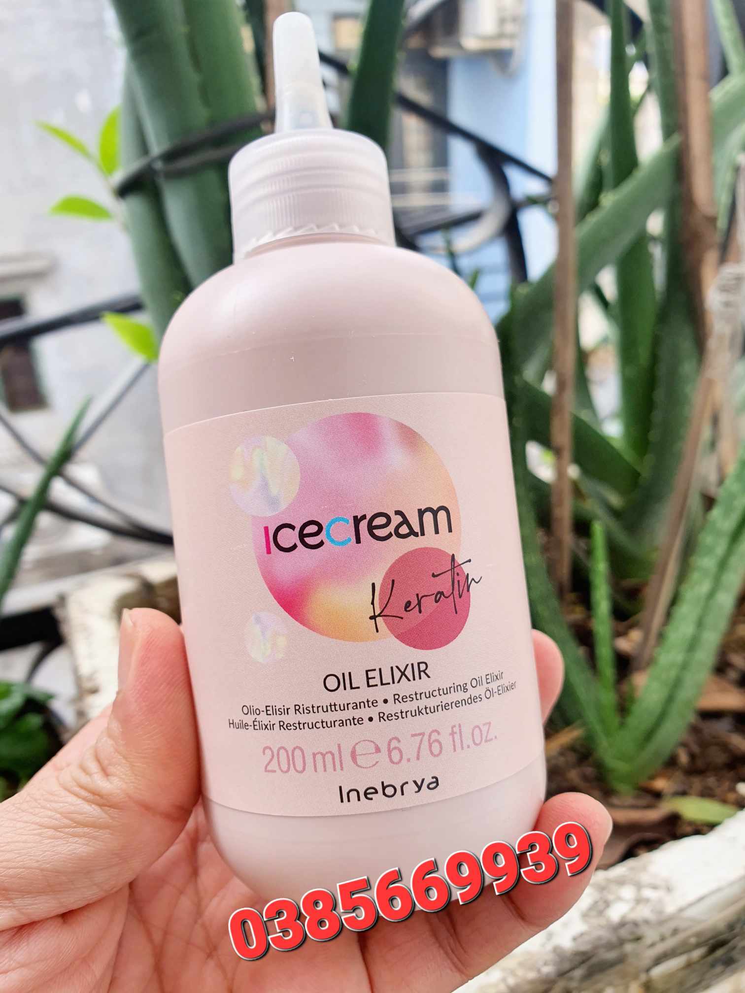 Tinh chất Keratin INEBRYA Ice-Cream Elixir Oil phục hồi tóc hư tổn khô xơ Italy 200ml