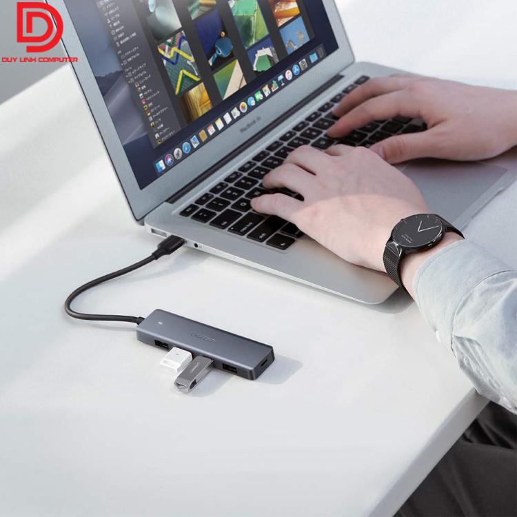 Bộ chia USB 3.0 ra 4 cổng Ugreen 50985 hỗ trợ nguồn phụ Micro USB