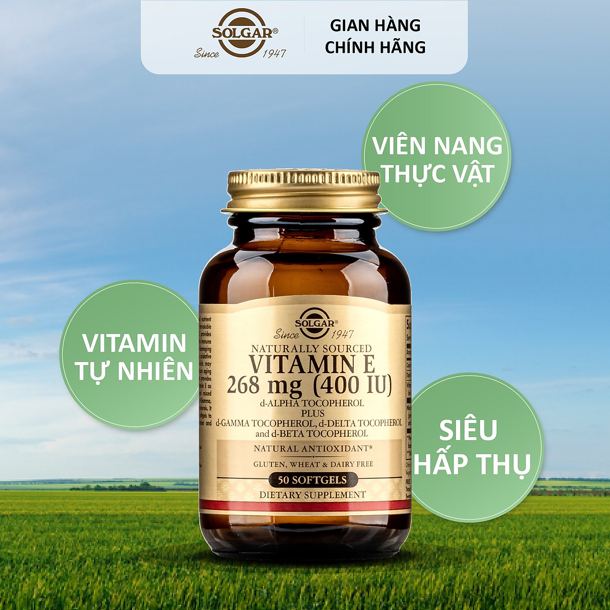 Viên Uống Solgar Vitamin E 400 IU - Bổ Sung Vtamin E, Hỗ Trợ Làm Đẹp Da, Ngăn Ngừa Lão Hóa [Lọ 60 Viên - HSD: 08/2025]
