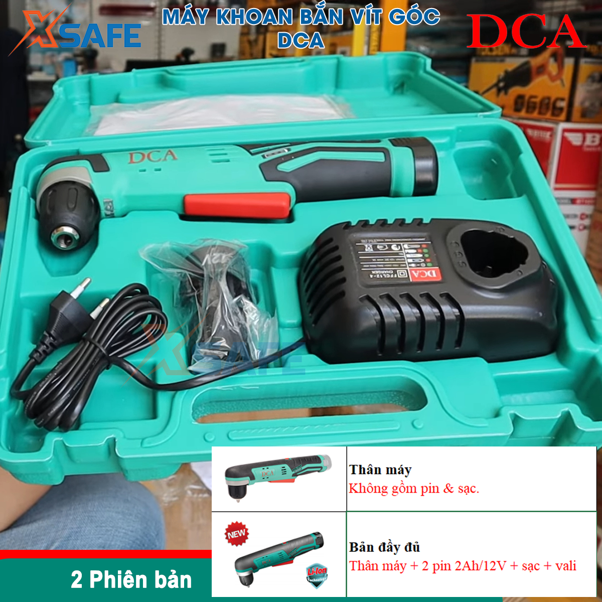 Máy khoan góc cầm tay DCA ADJZ14-10 không chổi than, có đèn LED, máy khoan bắn vít dùng pin sử dụng trong không gian hẹp - xsafe