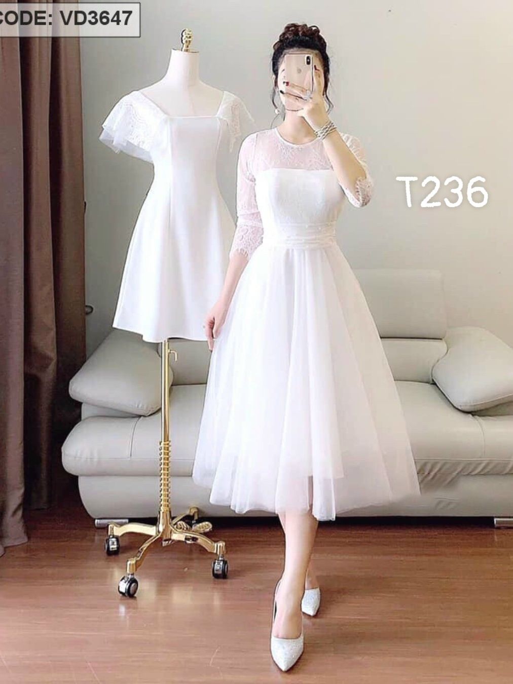 Đầm xoè phối ren tùng lưới có mút cao cấp 2 lớp T246