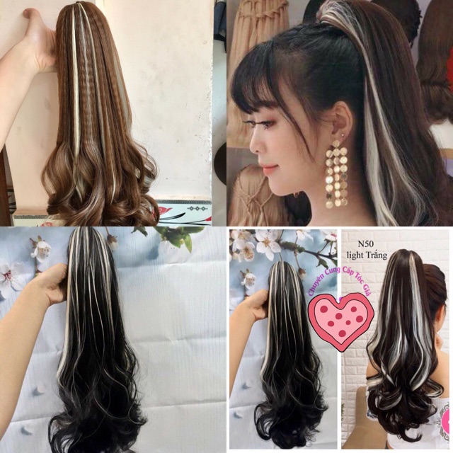 Ngoặm tóc giả - Tóc giả ngoặm xoăn line bạch kim