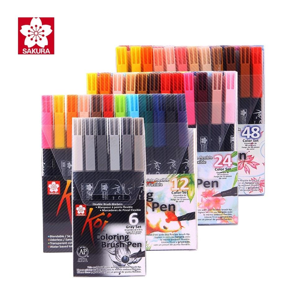 Bộ bút cọ màu nước Sakura Koi Colouring brush pen bộ 12/24/48 màu ngòi bút bằng sợi polyester chắc chắn độ bền cao mực ra đều màu đẹp