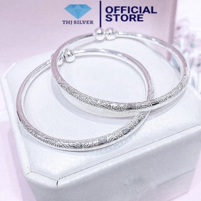 Vòng tay cho bé mix trái châu chạm rồng chuẩn bạc ta