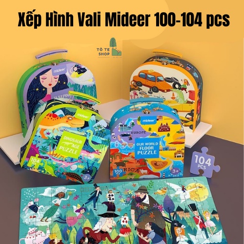 Vali Xếp Hình Mideer Nhiều chủ đề 100 miếng, Puzzle Mideer cho bé 3, Ghép hình Vali Mideer