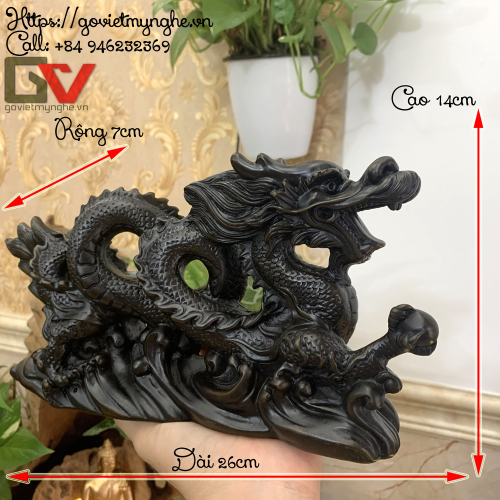 Feng Shui dragon stone statue office desk decoration lucky sand wall | 26cm long-sapphire green