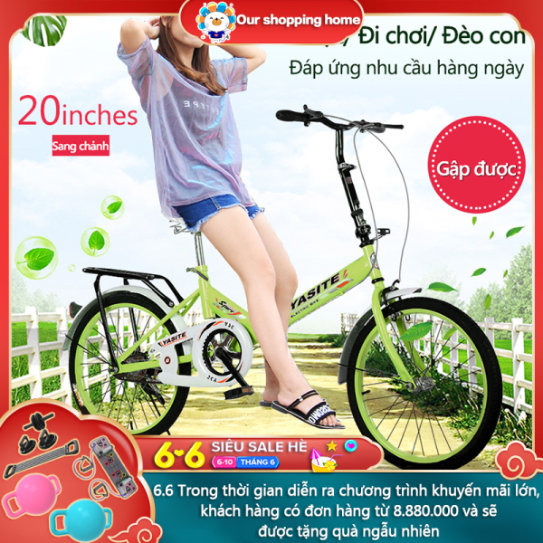 Mua Xe đạp 20 inch có thể gấp gọn 2 màu xanh lam xanh lá xe đạp cho thanh niển, người già Our shopping home