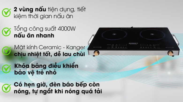Bếp hồng ngoại đôi Sanaky SNK-203HGNW (Bếp không lắp âm chỉ để nổi, bảo hành chính hãng)
