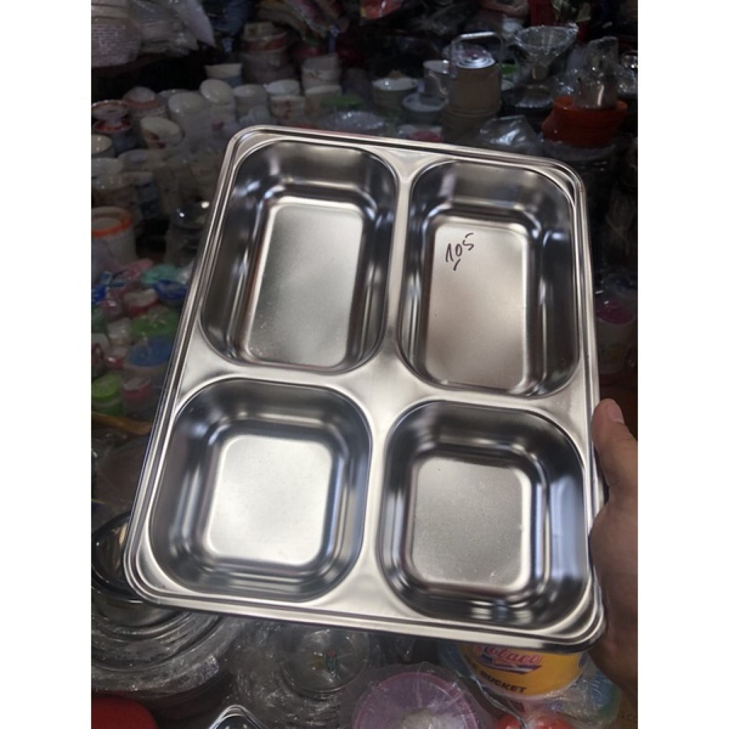 Khay cơm phần inox hai mẫu sâu và cạn khay cơm 4 ngăn inox dày xịn
