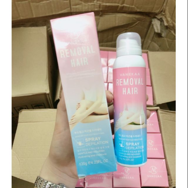 ỊT TẨY LÔNG VANEKAA REMOVAL HAIR THÁI LAN Thiết kế chai dạng xịt tiện lợi dễ dùng Giúp loại bỏ 80-90% lông chỉ sau lần đầu tiên sử dụng