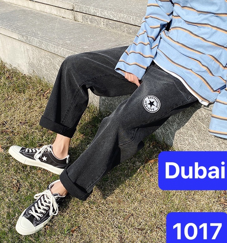 QUẦN BAGGY JEAN NAM CHẤT BÒ ỐNG RỘNG DÀI ĐEN THÊU NGÔI SAO HÈ HÀN QUỐC HOT TREND DB-1017 - DUBAI FASHION