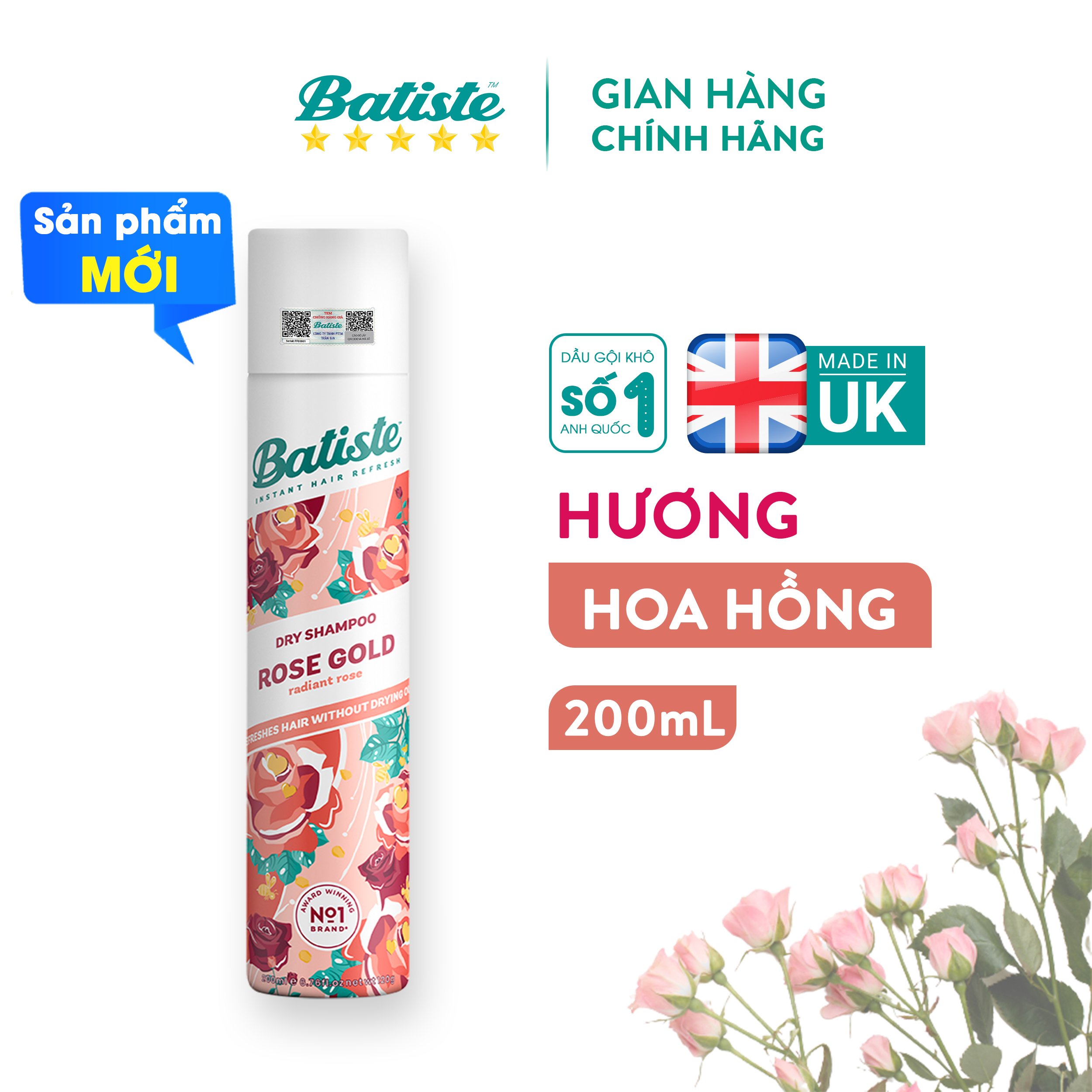 Dầu Gội Khô Batiste Dry Shampoo 200ml