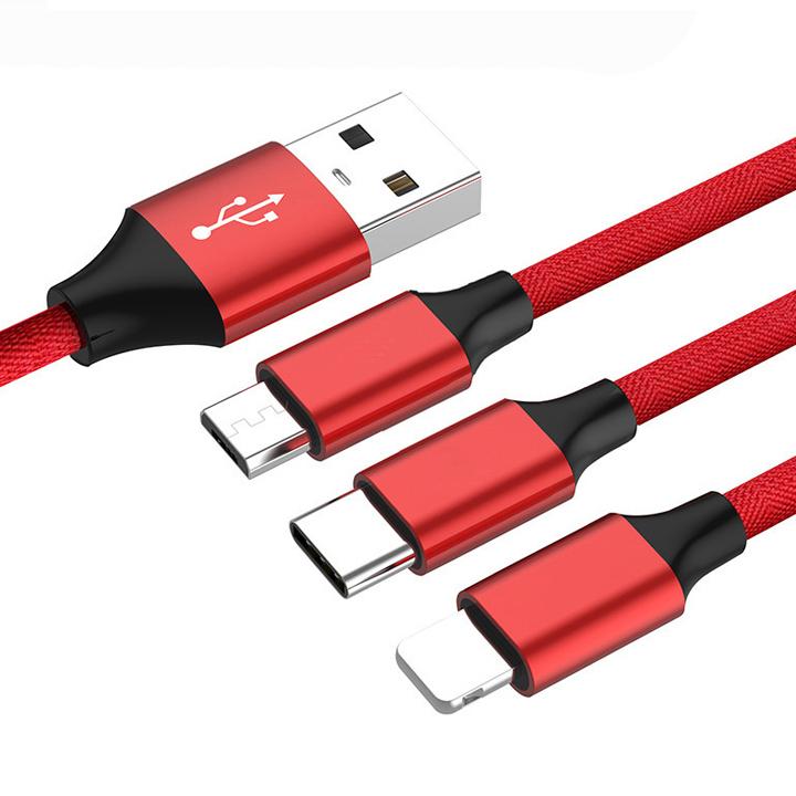 Dây sạc 3 đầu Lightning, Micro USB, Type C