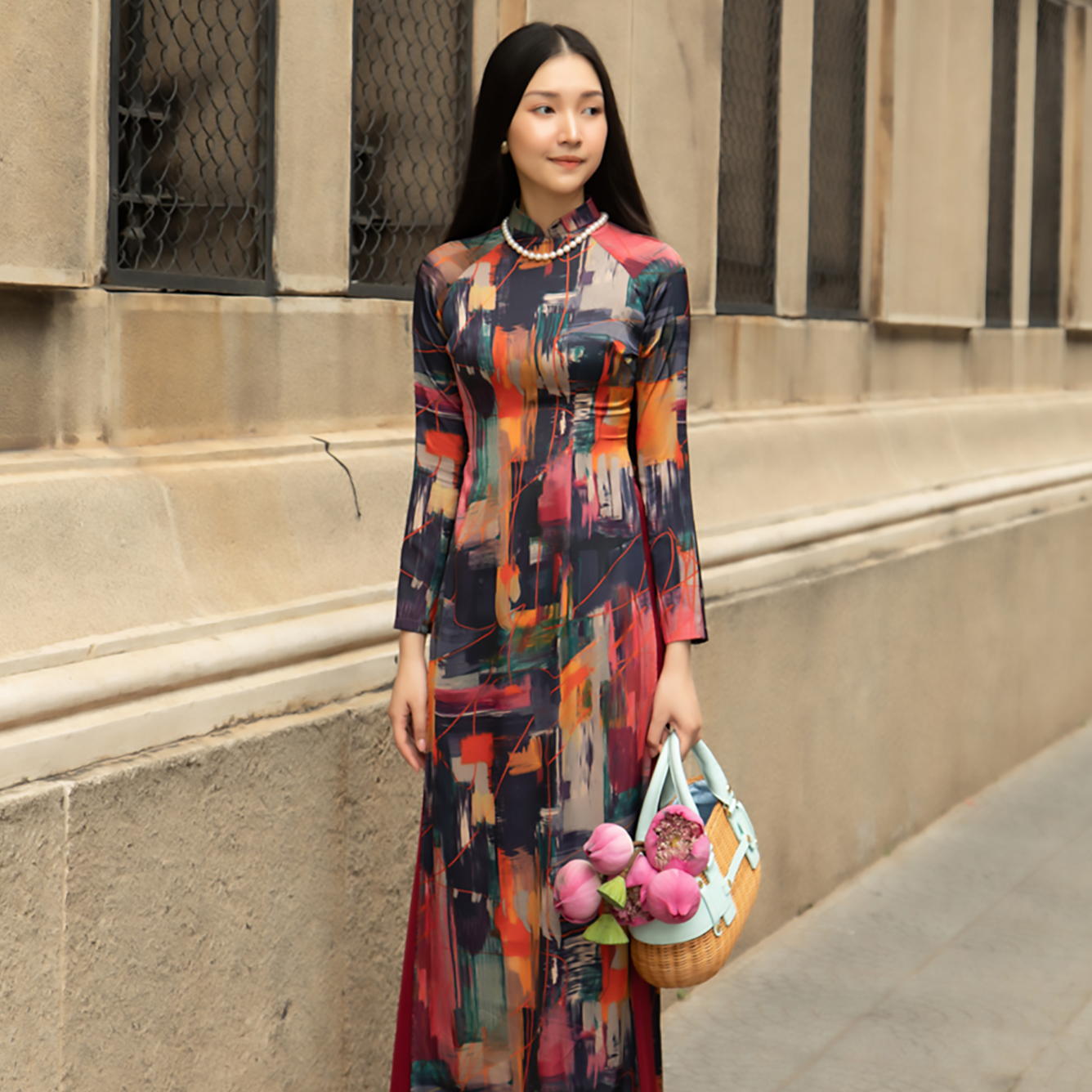 Áo Dài Lụa Đỏ F2 Gems Of VietNam AD32