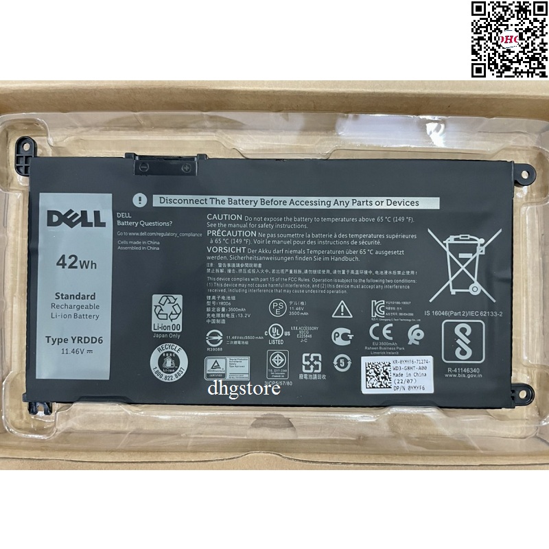 Pin dell voile 3401 3580 3593 5581 5490 3583 p93g p93g001 p85f yrdd6 42wh laptop dell
