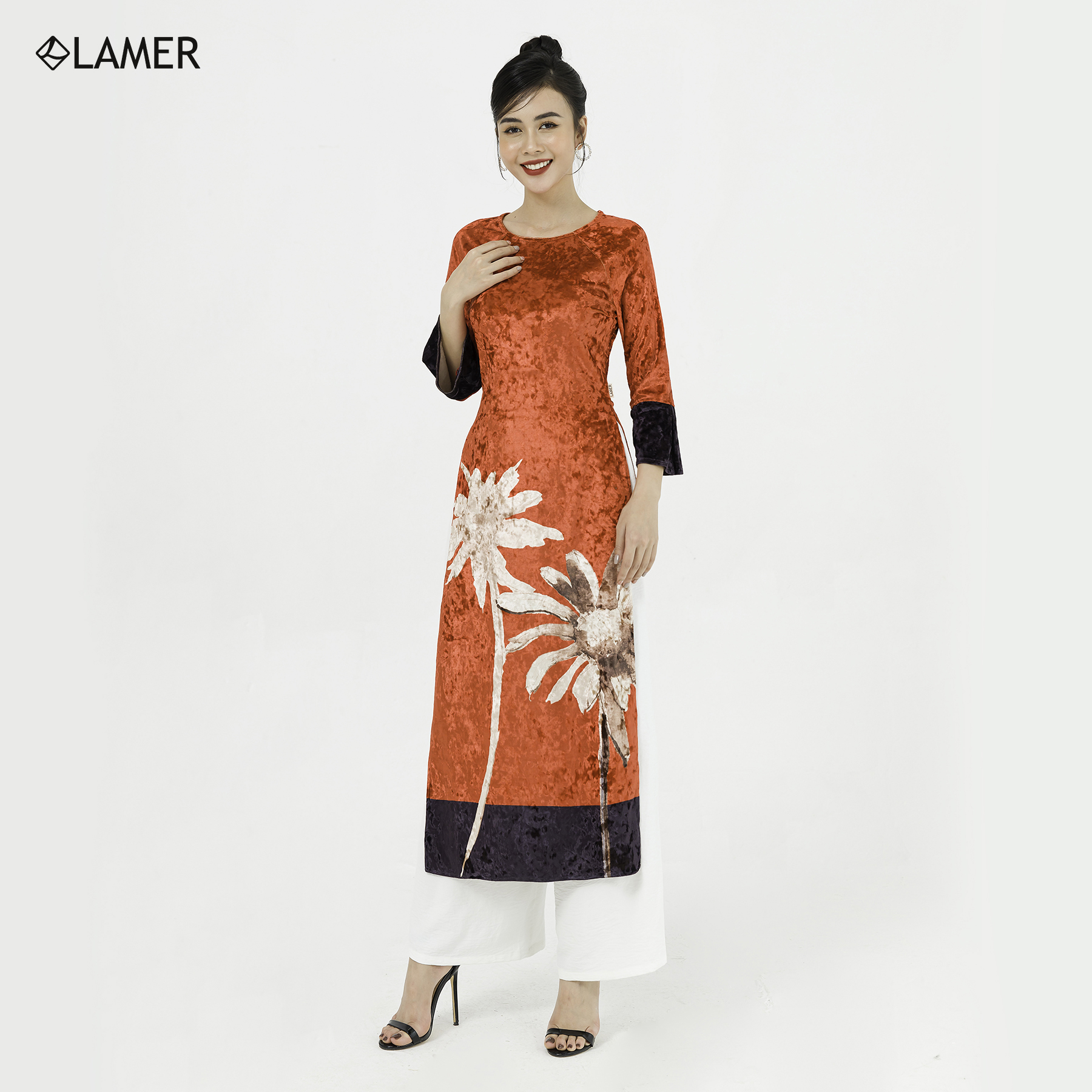 Áo Dài Lamer Cách Tân Nhung In Hình L61A20Q053
