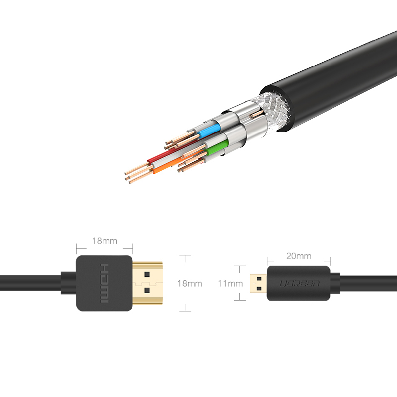 Cáp chuyển Micro HDMI sang HDMI Ugreen 30104 (dài 3M) Chính Hãng