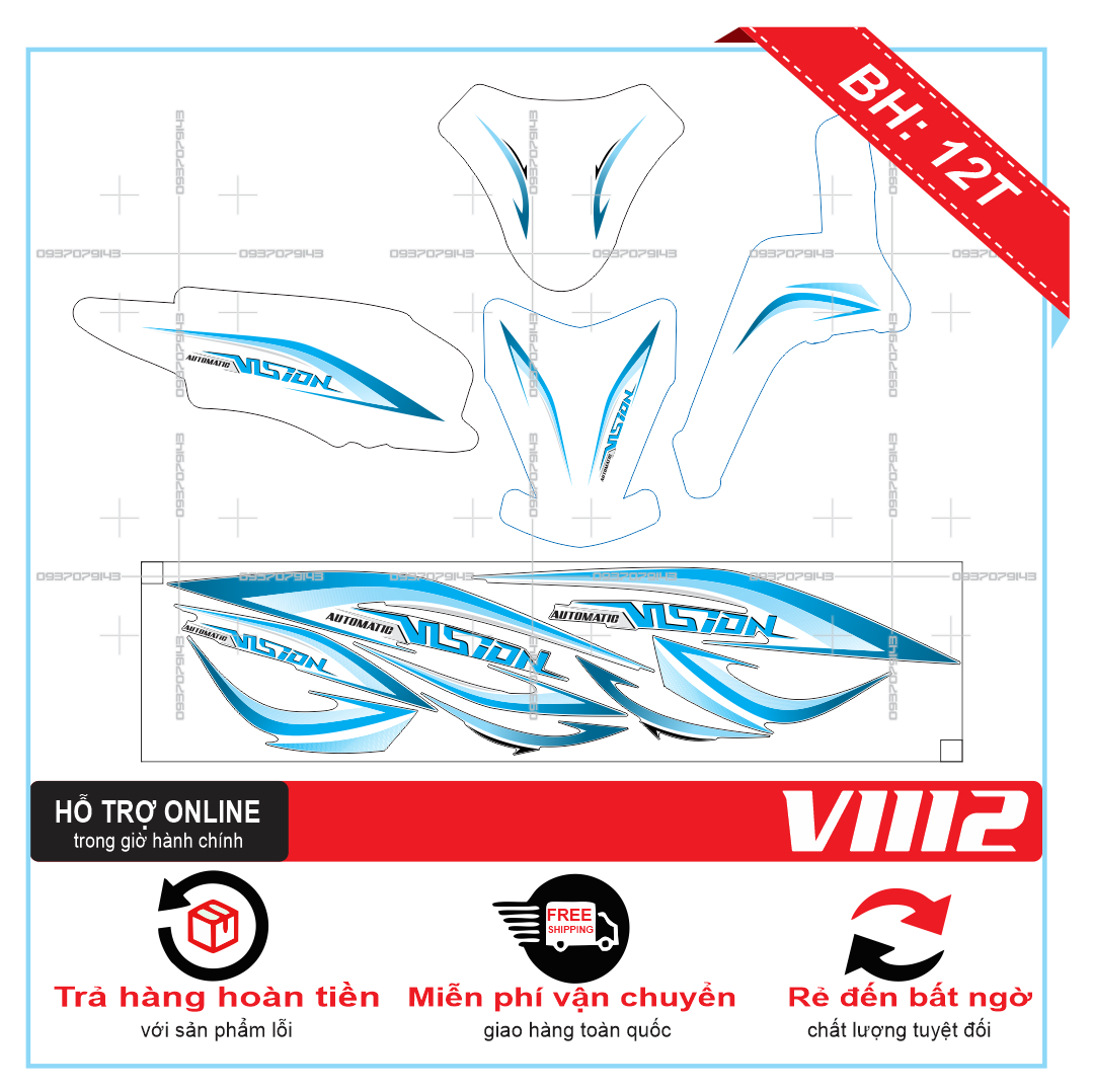 TEM XE VISION 2014 CHỈ XANH DÁN XE TRẮNG - DECAL BIKER