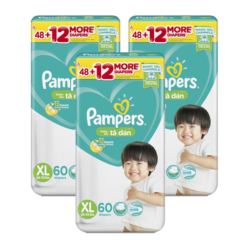 Combo 3 túi Tã-bỉm dán Pampers Philippines  XL60