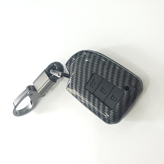 Ốp nhựa carbon lót silicon bảo vệ chìa khóa xe Toyota Vios, Yaris 2019-2020 kèm móc đeo INOX