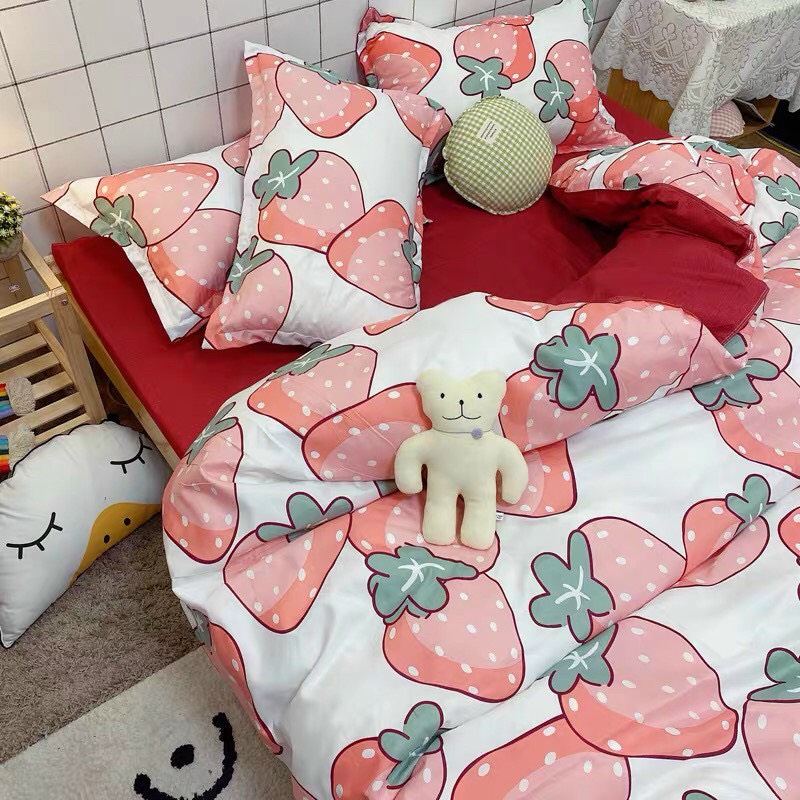 Trọn Bộ 4 Món Cotton Poly Nhập Mẫu QUẢ DÂU ĐỎ
