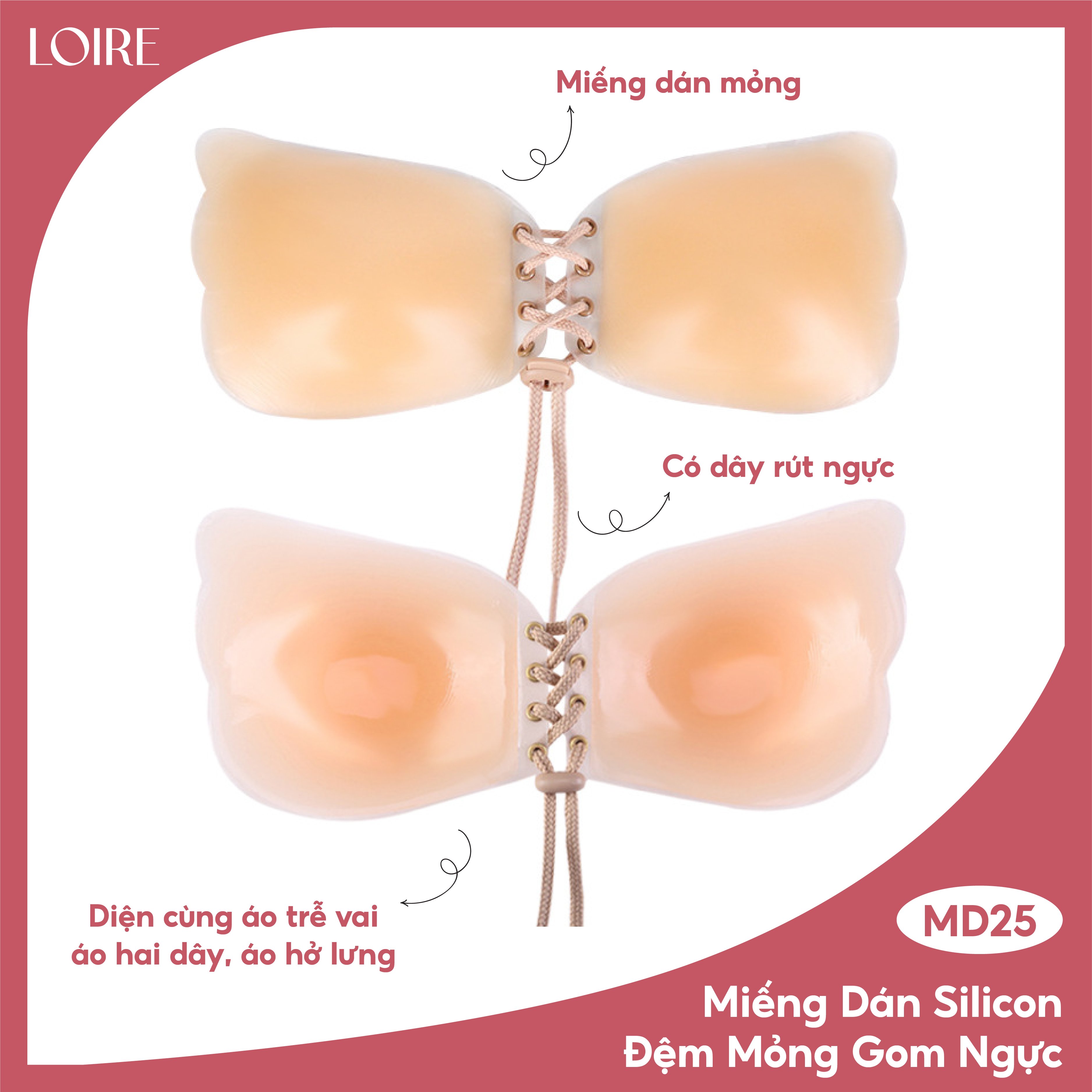 Miếng Dán Silicone Đệm Mỏng Gom Ngực Loirechic MD25
