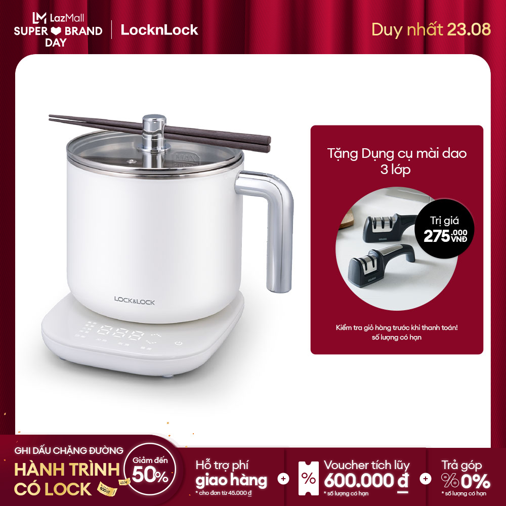 [Duy nhất 23.8 - Mua ngay] EJC141 - Nôì điện đa năng Lock&Lock 1.5L - Đa chức năng: ca nấu mì, nồi lẩu mini , Có quai cầm - Hàng chính hãng - Bảo hành 2 năm