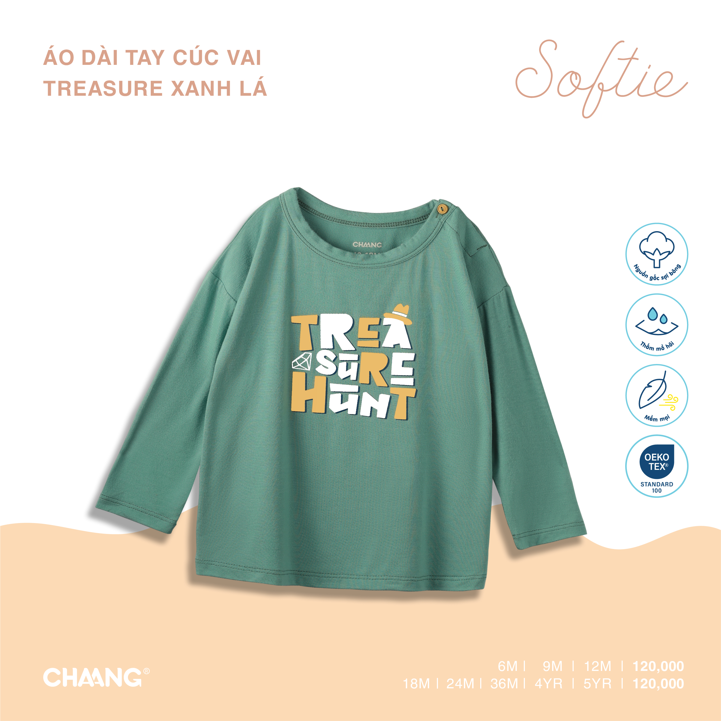 Áo dài tay bé trai cúc vai Treasure Chaang