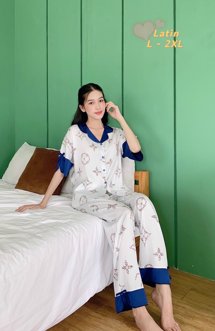 Bộ đồ Pijama lụa latin  Bộ lụa thiết kế tay dơi bèo chất liệu mát lịm