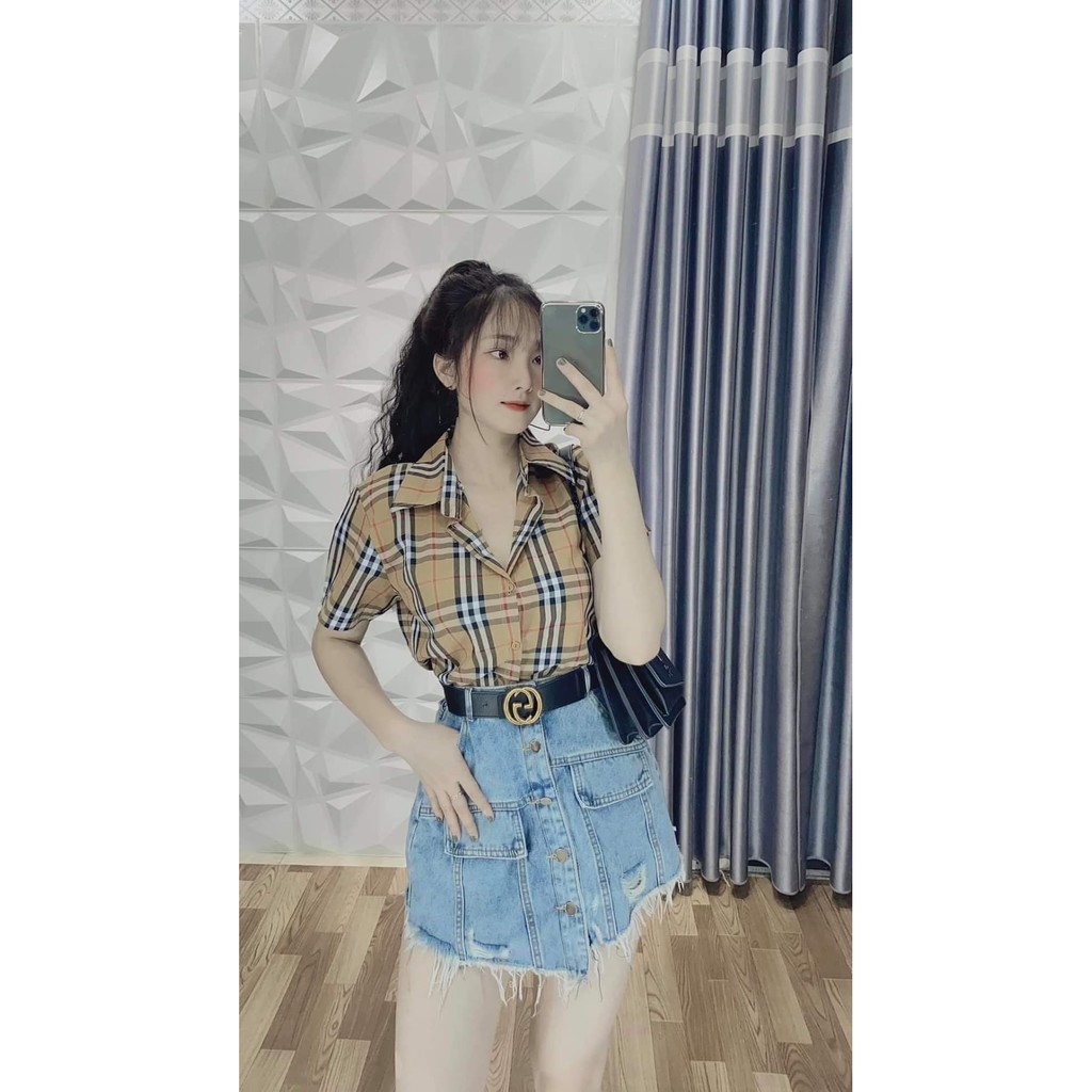 Áo sơ mi kẻ cộc tay hot hit