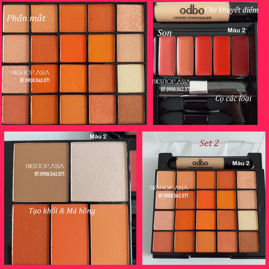 Set trang điểm gồm phấn mắt - phấn má hồng - son odbo beauty in one od1006