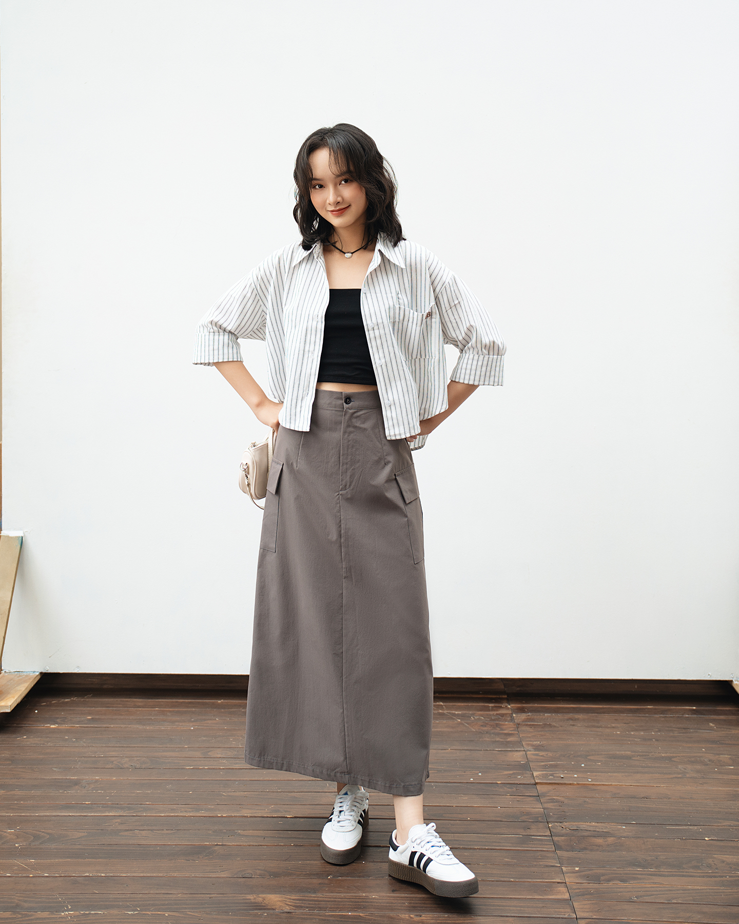 Áo sơ mi linen kẻ croptop Striped Jersey Shirt - by ufo.thebasic