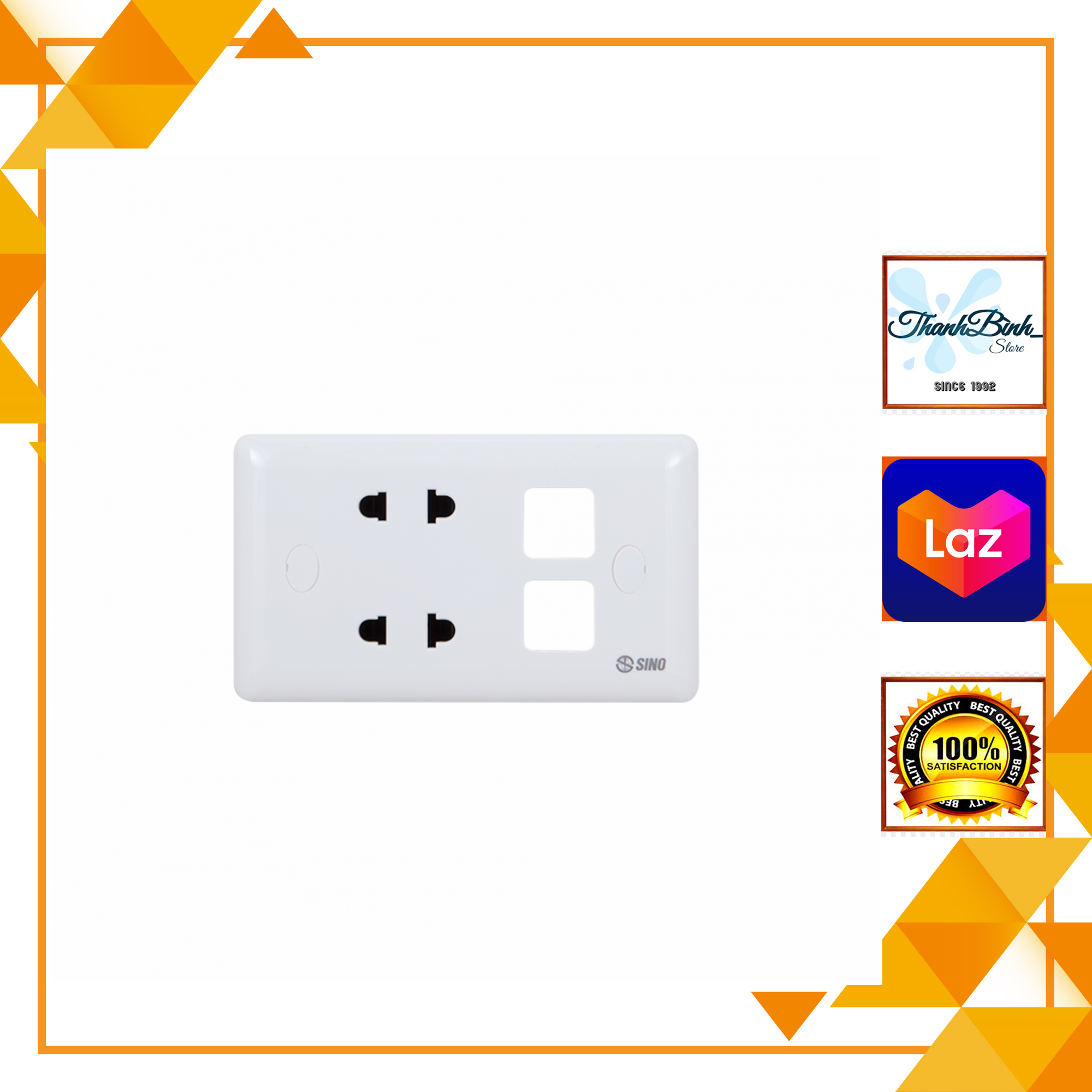 Mặt điện 2 ổ cắm 2 công tắc/ 2 ổ 2 lỗ- sino s19/ hạt vuông